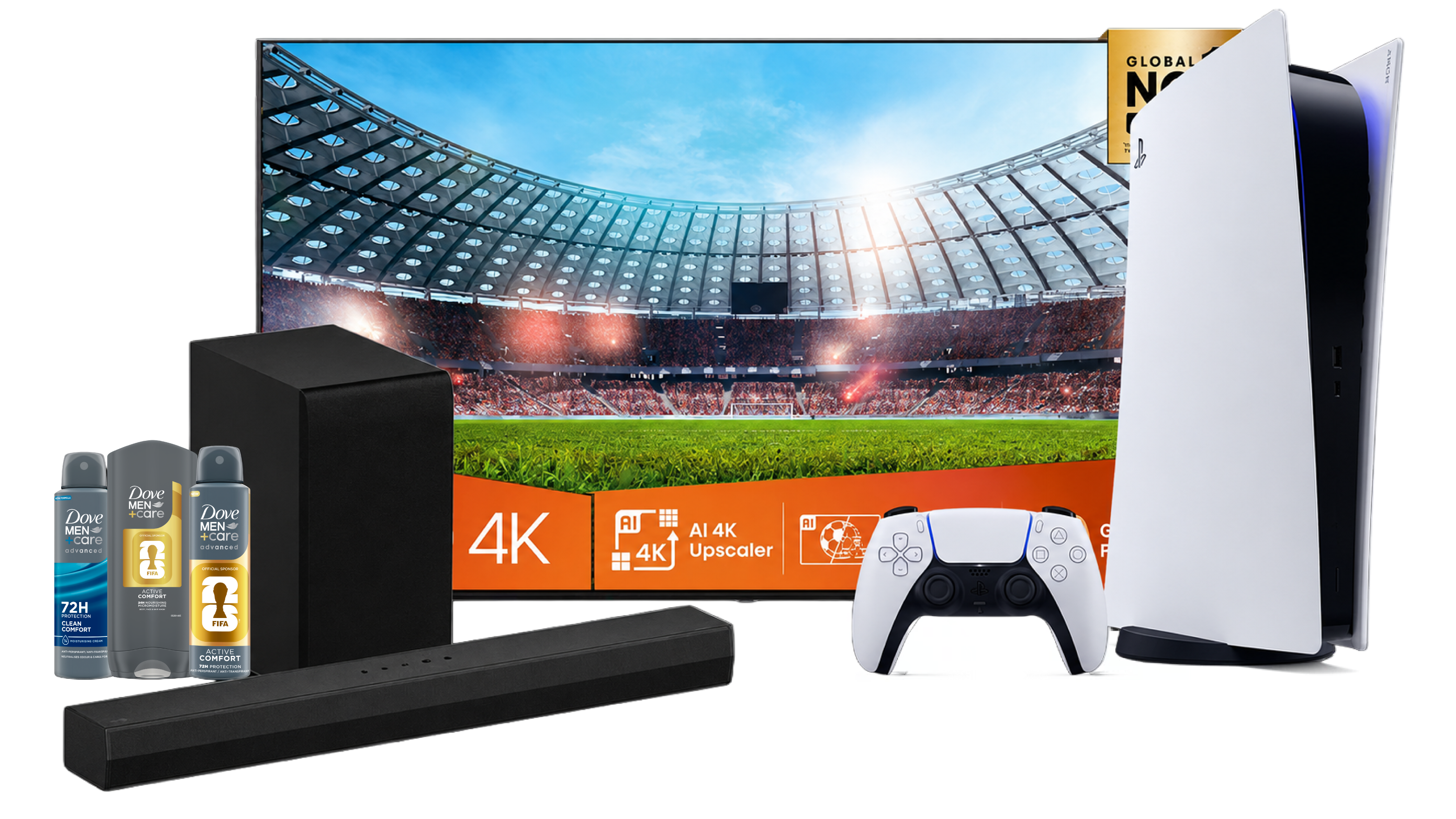 Glavna nagrada — Gaming konzola, TV, zvučnici i Dove Men+Care paket